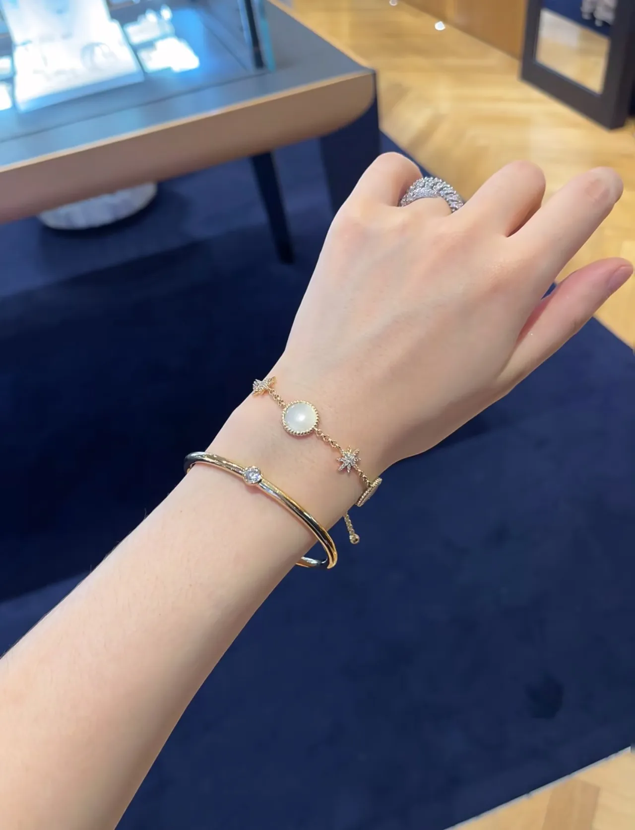 Gold-Tone Single Stone Minimalist Bangle Bracelet 4