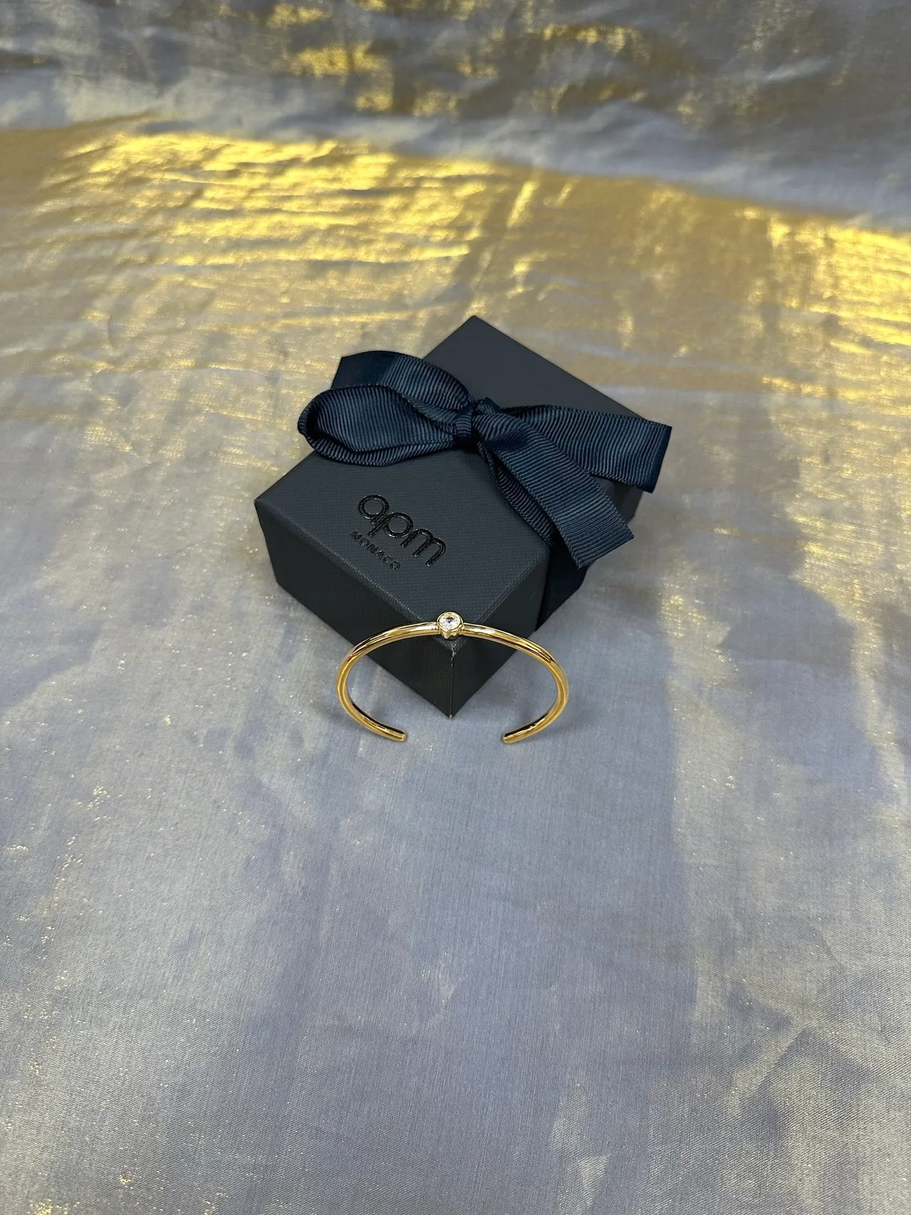 Gold-Tone Single Stone Minimalist Bangle Bracelet 7