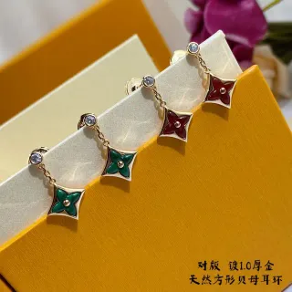 Gold-Tone Square Floral Enamel Dangling Earrings