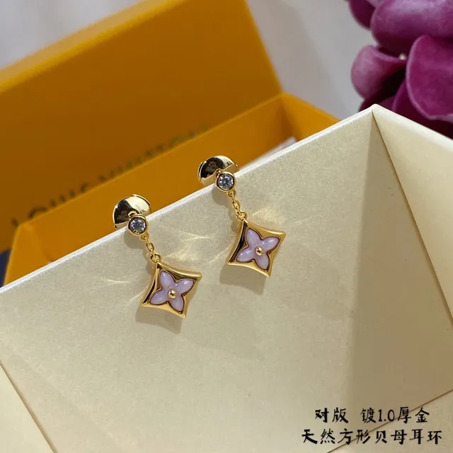 Gold-Tone Square Floral Enamel Dangling Earrings 2