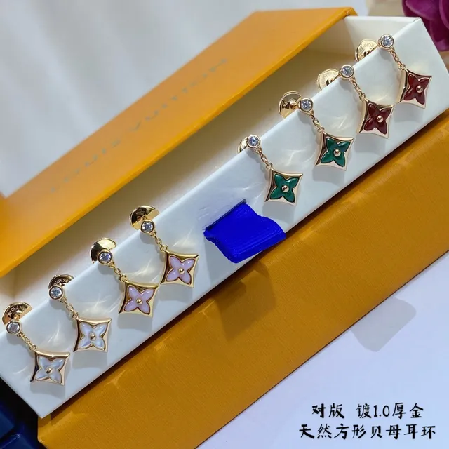 Gold-Tone Square Floral Enamel Dangling Earrings 3