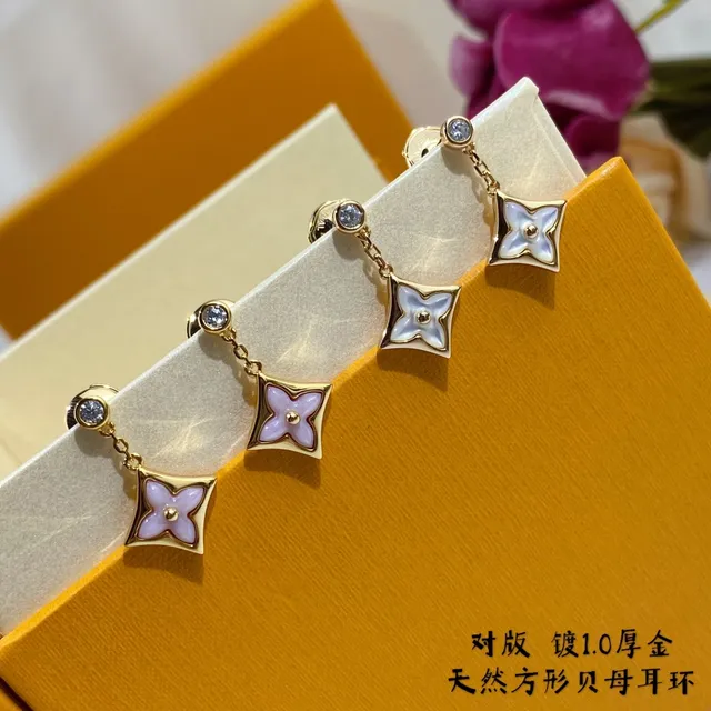 Gold-Tone Square Floral Enamel Dangling Earrings 4