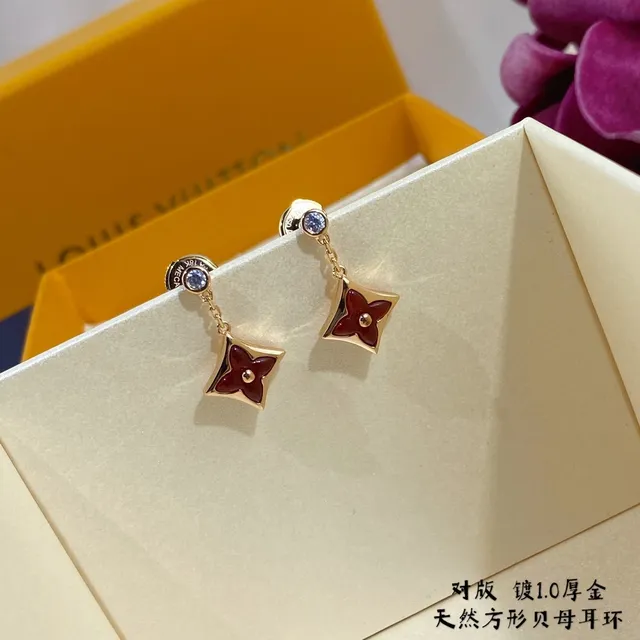 Gold-Tone Square Floral Enamel Dangling Earrings 5