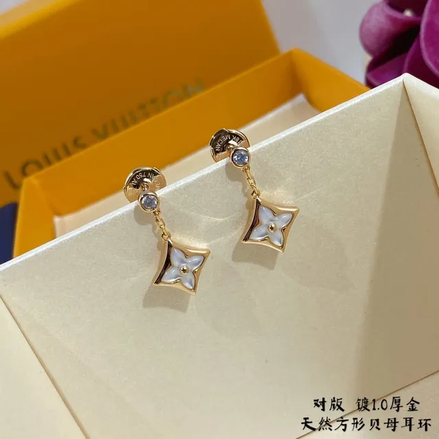 Gold-Tone Square Floral Enamel Dangling Earrings 7