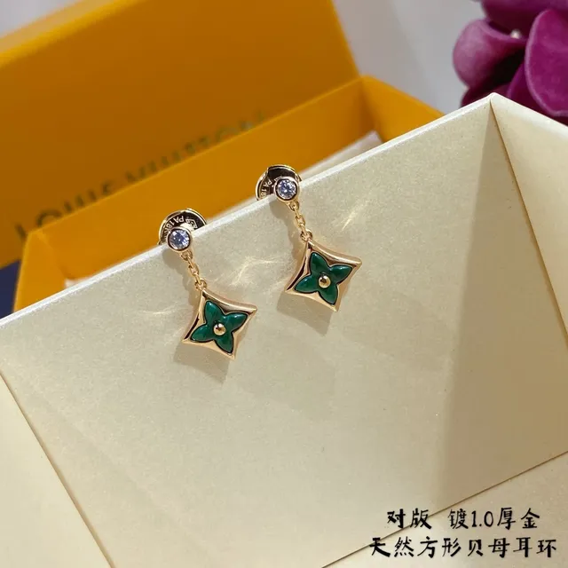 Gold-Tone Square Floral Enamel Dangling Earrings 8