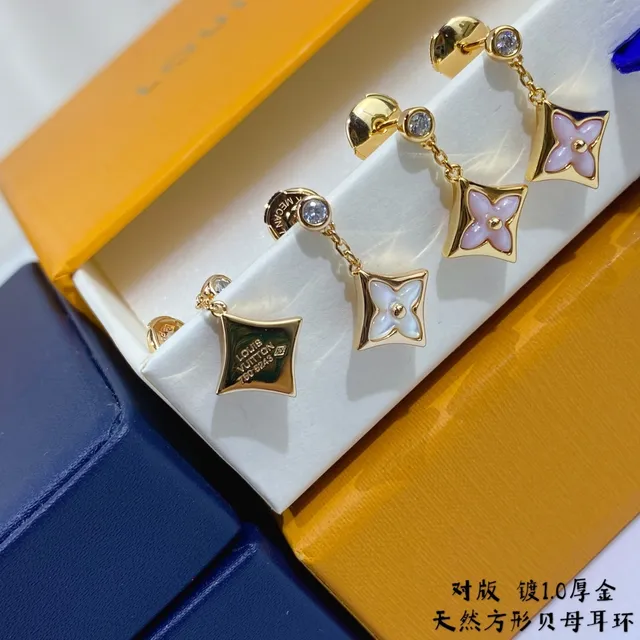 Gold-Tone Square Floral Enamel Dangling Earrings 9