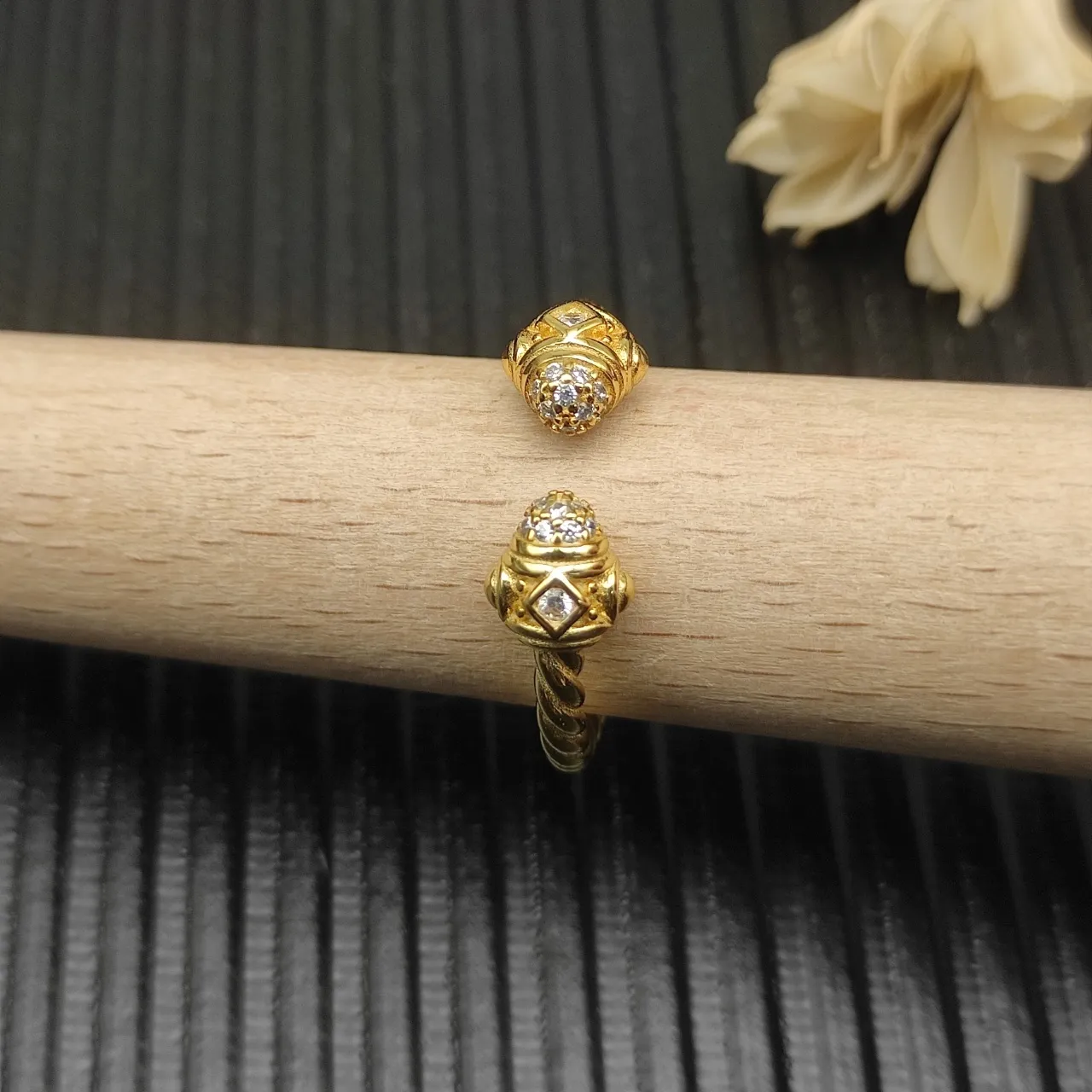 Gold-Tone Twisted Rope Knot Diamond Ring 5