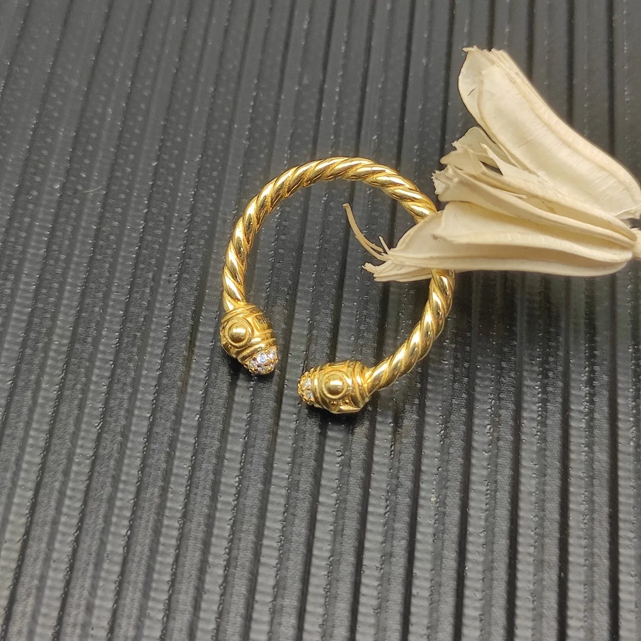 Gold-Tone Twisted Rope Knot Diamond Ring 7