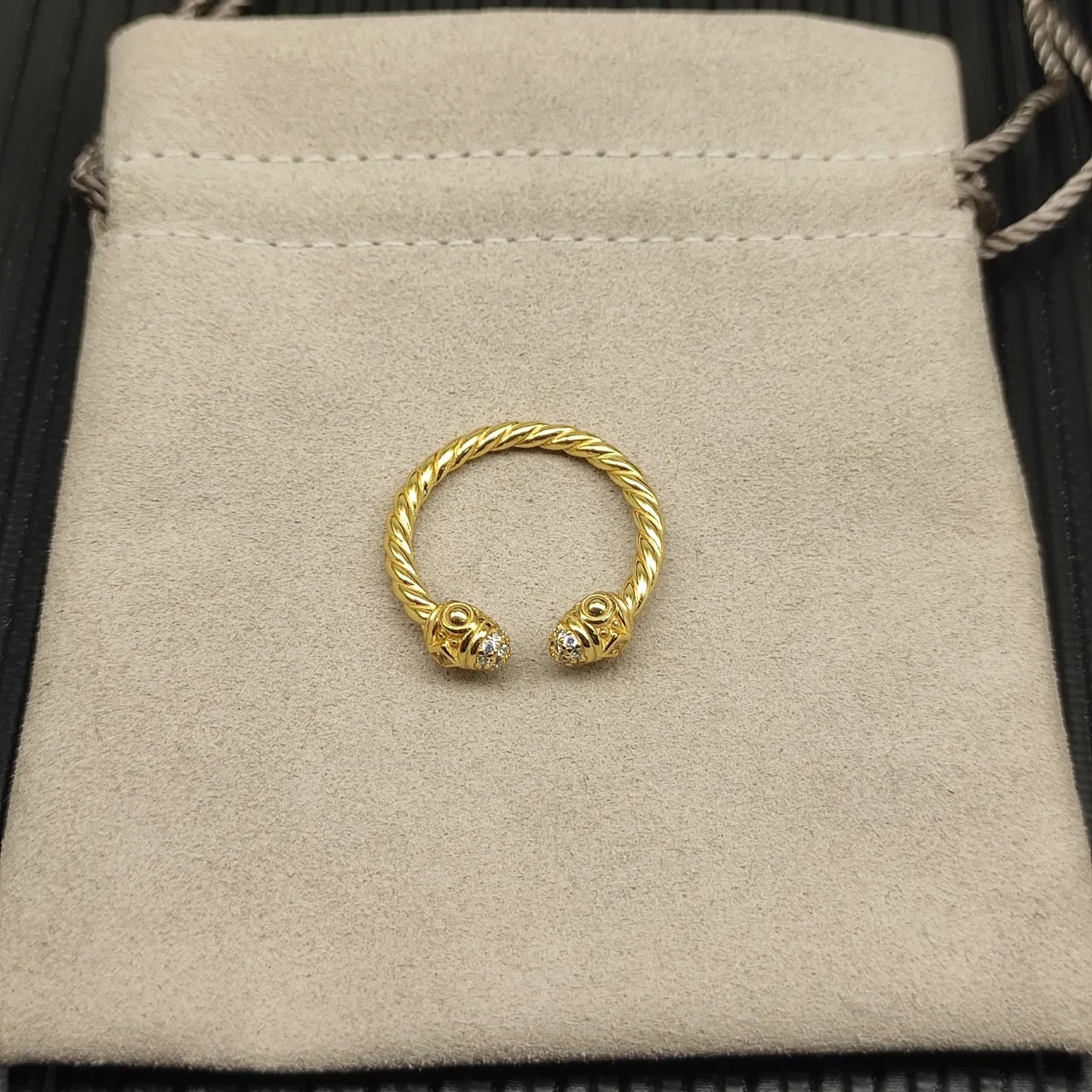 Gold-Tone Twisted Rope Knot Diamond Ring 8