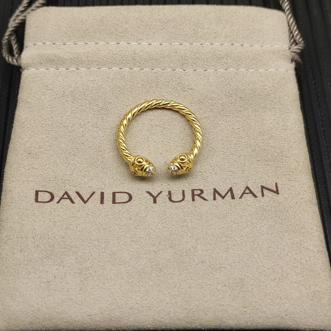 Gold-Tone Twisted Rope Knot Diamond Ring 9