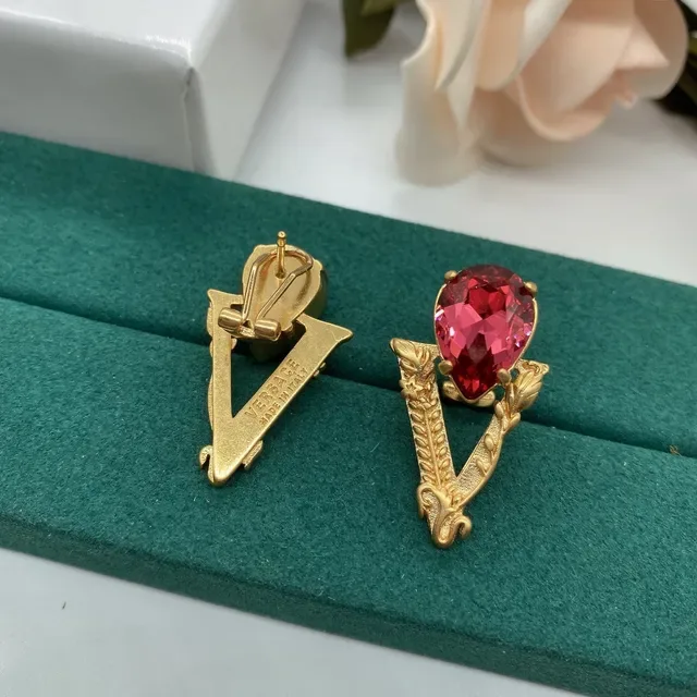 Gold Transparent Ornate Leaf-Motif Pear-Shaped Crystal Earrings 5