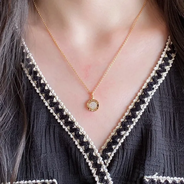 Gold White Chain Circular Bezel Pendant Necklace 9