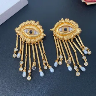 Gold White Eye Motif Metal Earrings