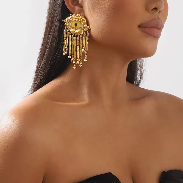 Gold White Eye Motif Metal Earrings 2