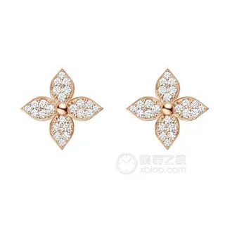 Gold White Four-Petal Floral Pavé-Set Earrings