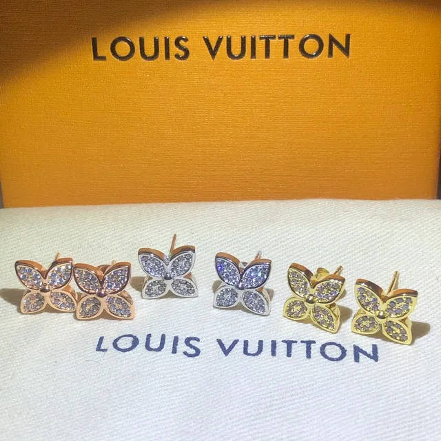 Gold White Four-Petal Floral Pavé-Set Earrings 5