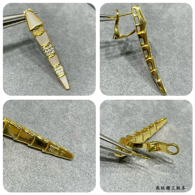 Gold White Segmented Dagger-Shaped Metal Earrings 3