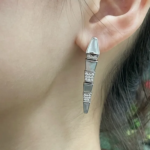 Gold White Segmented Dagger-Shaped Metal Earrings 8