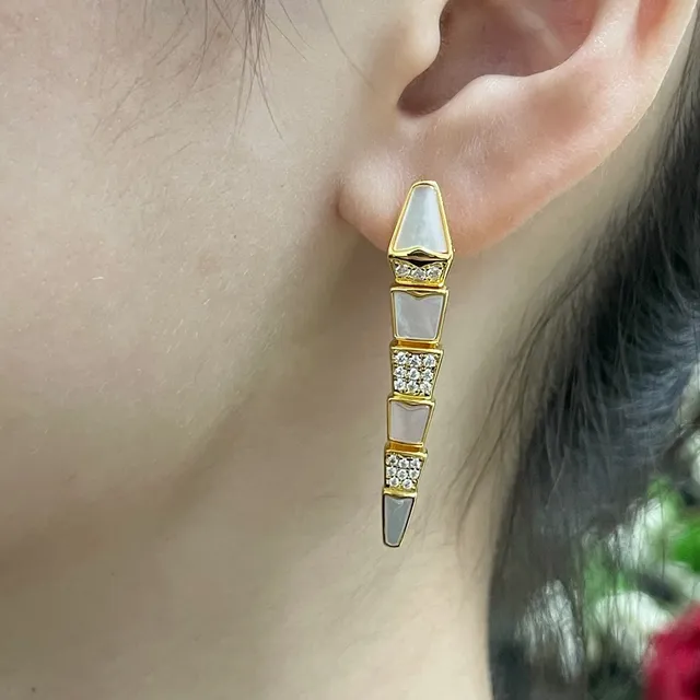 Gold White Segmented Dagger-Shaped Metal Earrings 9