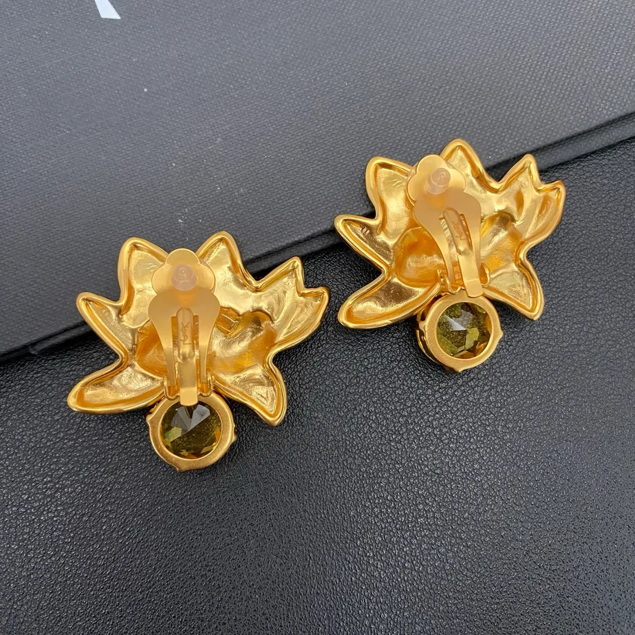 Gold Yellow Lotus Flower Motif Metal Earrings 4