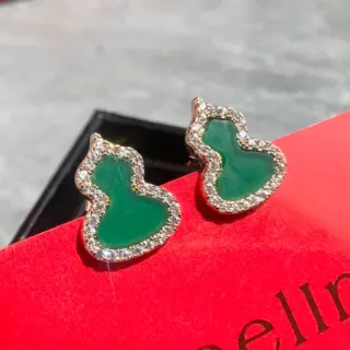 Gourd-Shaped Green Stone Pavé Earrings
