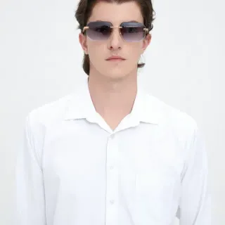 Gradient Lens Gold-Tone Rimless Aviator Sunglasses