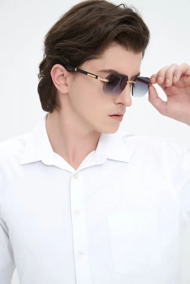 Gradient Lens Gold-Tone Rimless Aviator Sunglasses 2