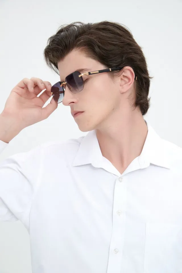 Gradient Lens Gold-Tone Rimless Aviator Sunglasses 3