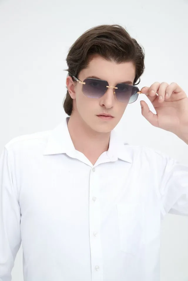 Gradient Lens Gold-Tone Rimless Aviator Sunglasses 5