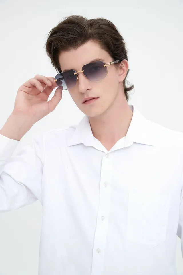 Gradient Lens Gold-Tone Rimless Aviator Sunglasses 6