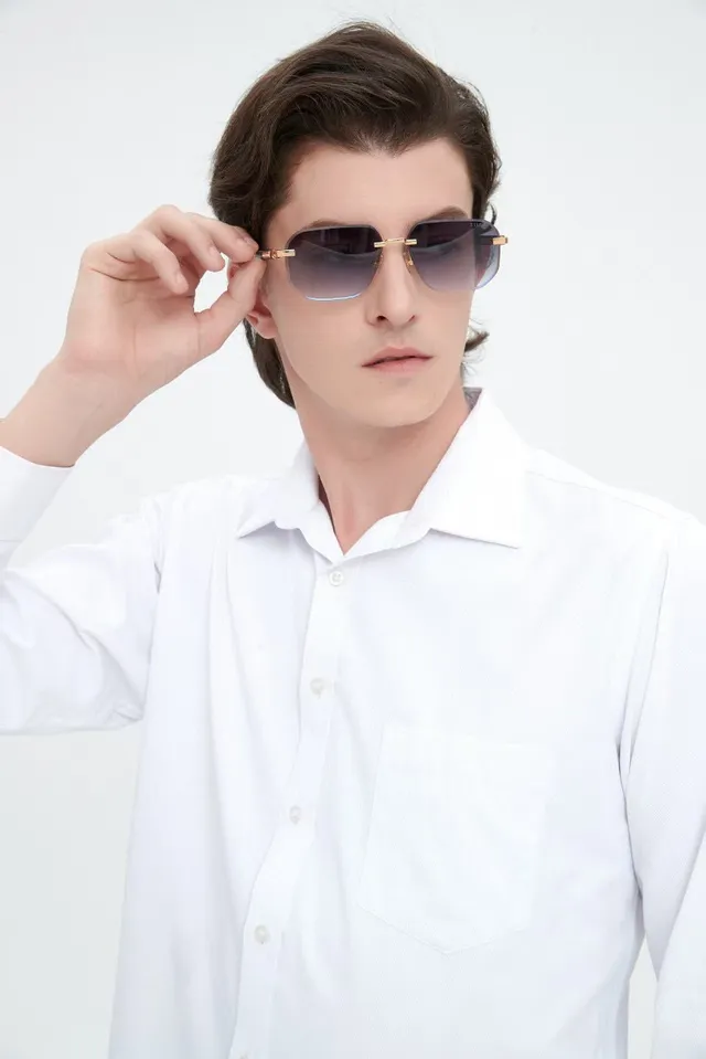 Gradient Lens Gold-Tone Rimless Aviator Sunglasses 7