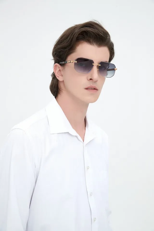 Gradient Lens Gold-Tone Rimless Aviator Sunglasses 8