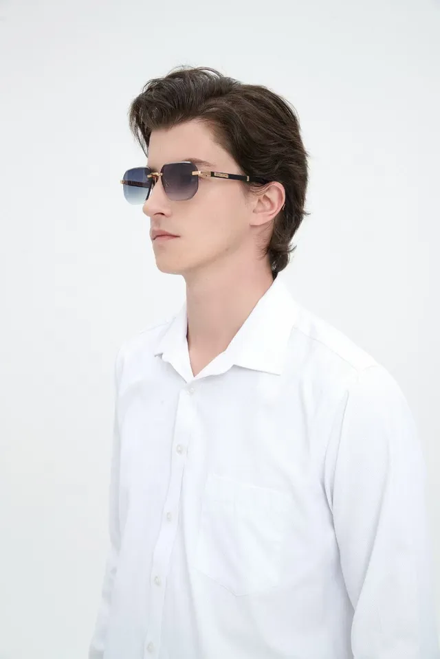 Gradient Lens Gold-Tone Rimless Aviator Sunglasses 9