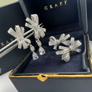 Graff Bow Collection Silver Gold Pavé-Set Diamonds Earrings