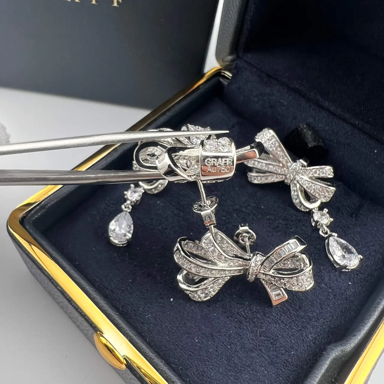 Graff Bow Collection Silver Gold Pavé-Set Diamonds Earrings 2