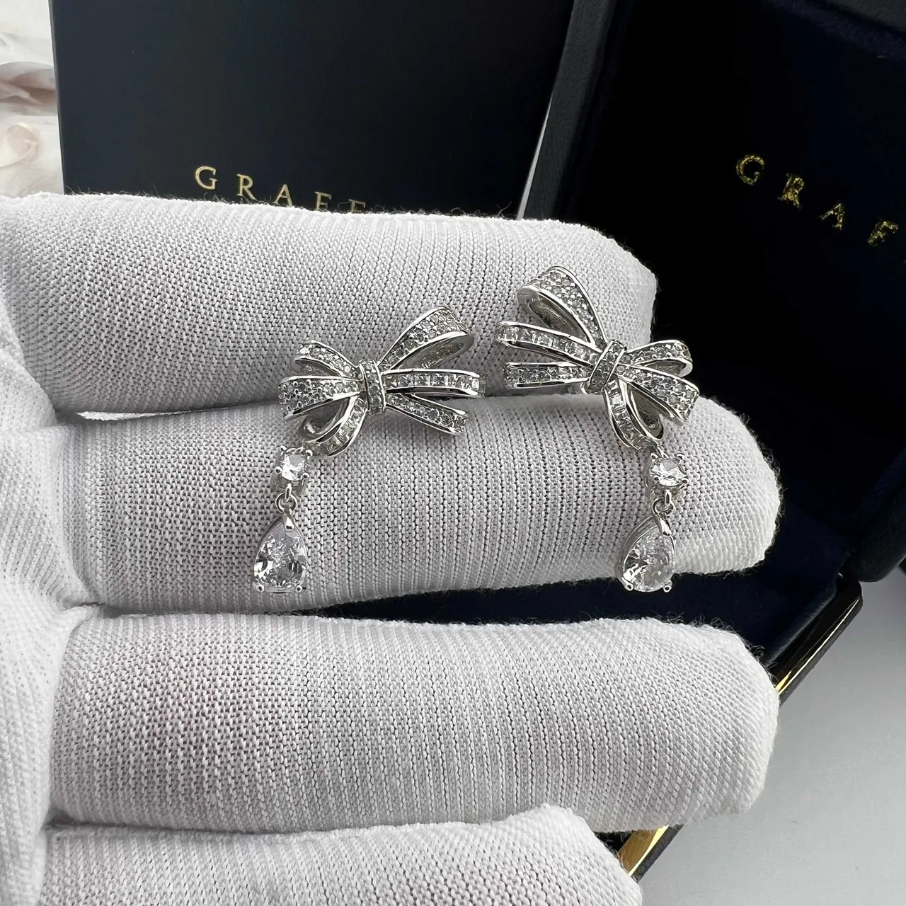 Graff Bow Collection Silver Gold Pavé-Set Diamonds Earrings 3