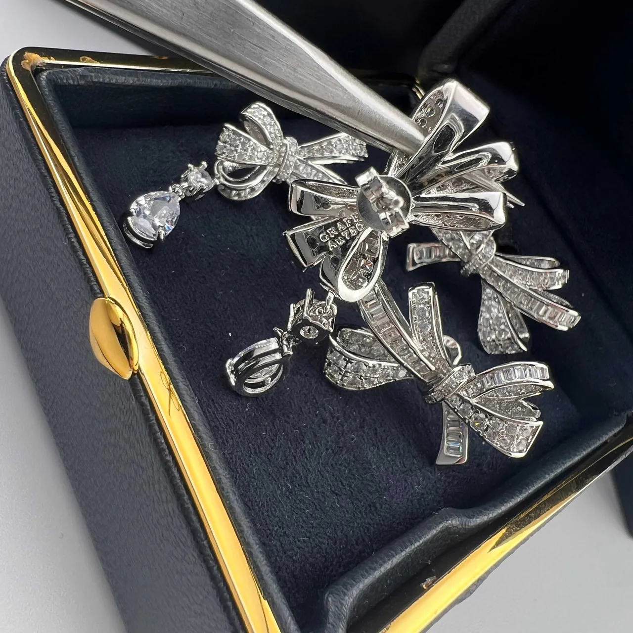 Graff Bow Collection Silver Gold Pavé-Set Diamonds Earrings 5