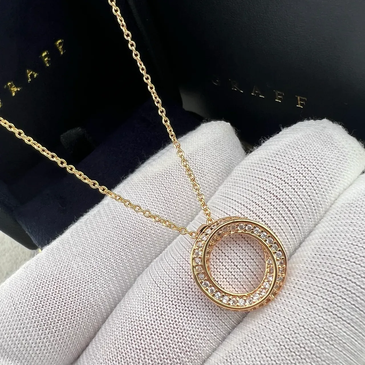 Graff Gold Silver Pavé-Set Double-Circle Pendant Two-Tone Chains Necklace 3