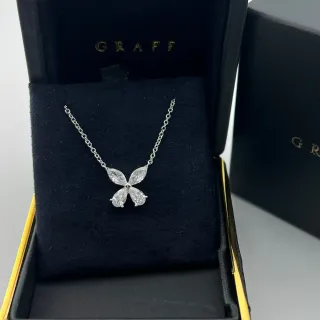 Graff Silver Black Butterfly-Shaped Pendant Four Marquise-Cut Stones Necklace
