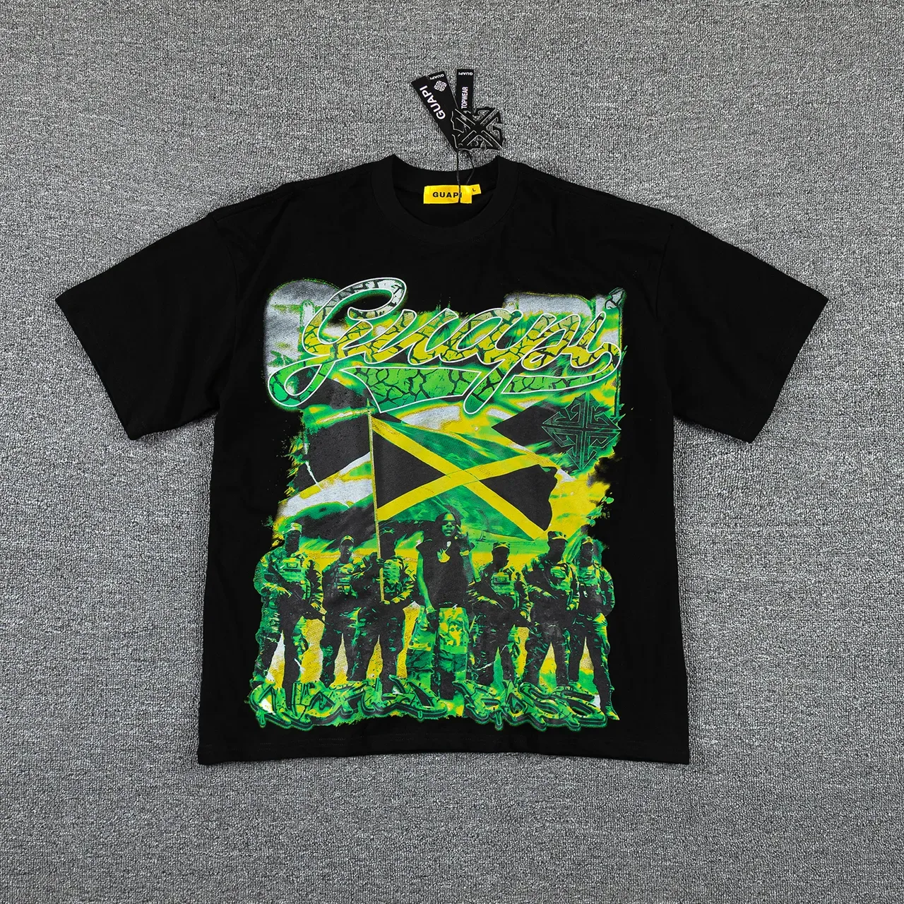 Graphic Print Cracked Texture Jamaican Flag Military Motif T-Shirt 2