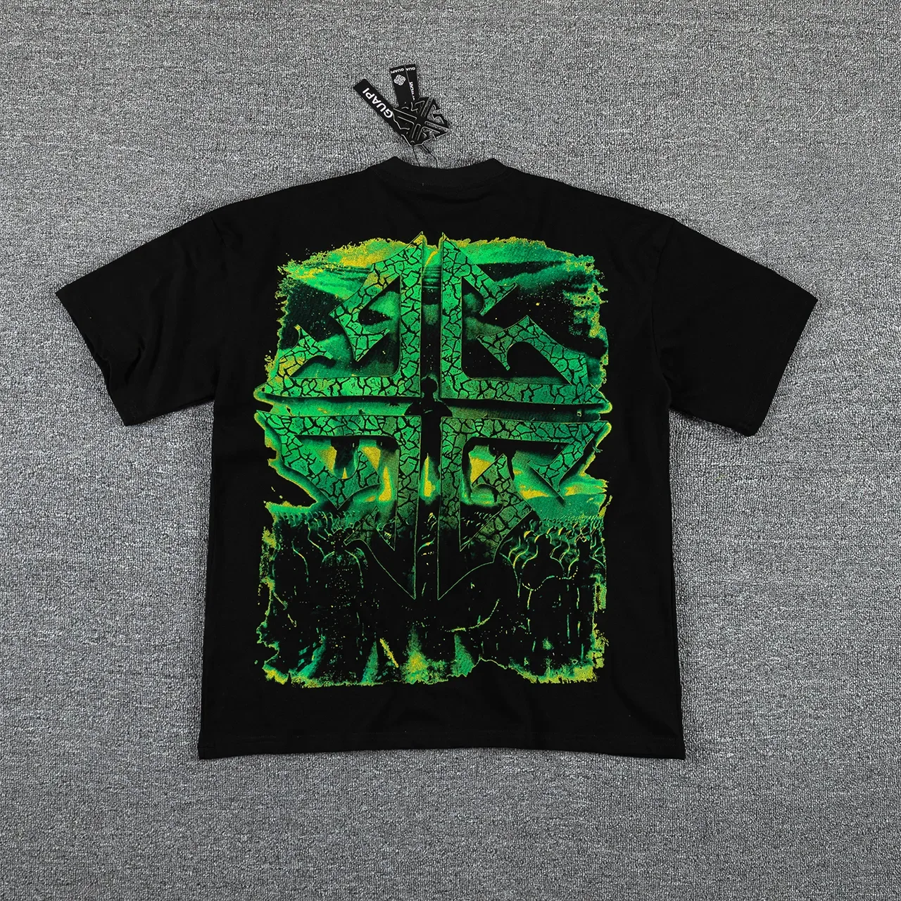 Graphic Print Cracked Texture Jamaican Flag Military Motif T-Shirt 3