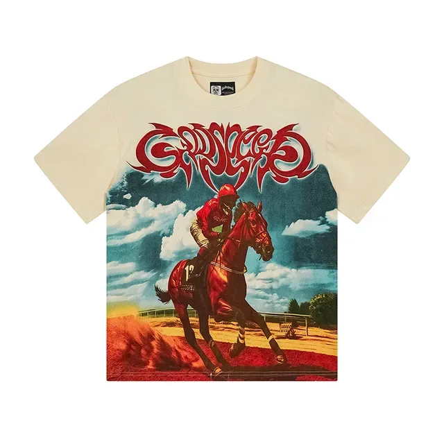 Graphic-Print Double-Sided Vintage Racing Illustration T-Shirt 2