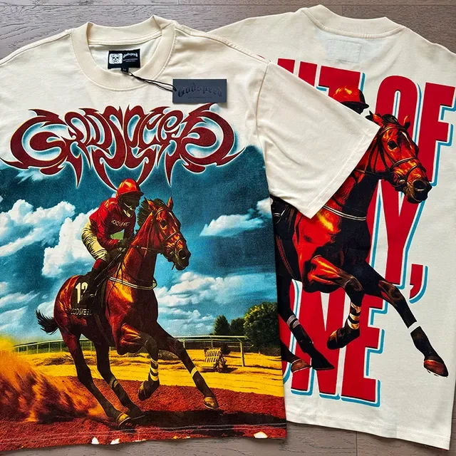 Graphic-Print Double-Sided Vintage Racing Illustration T-Shirt 4