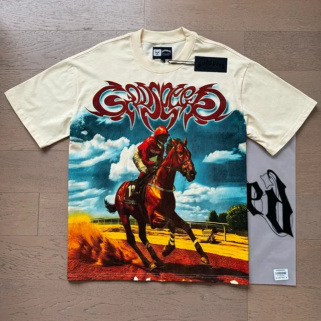 Graphic-Print Double-Sided Vintage Racing Illustration T-Shirt 5
