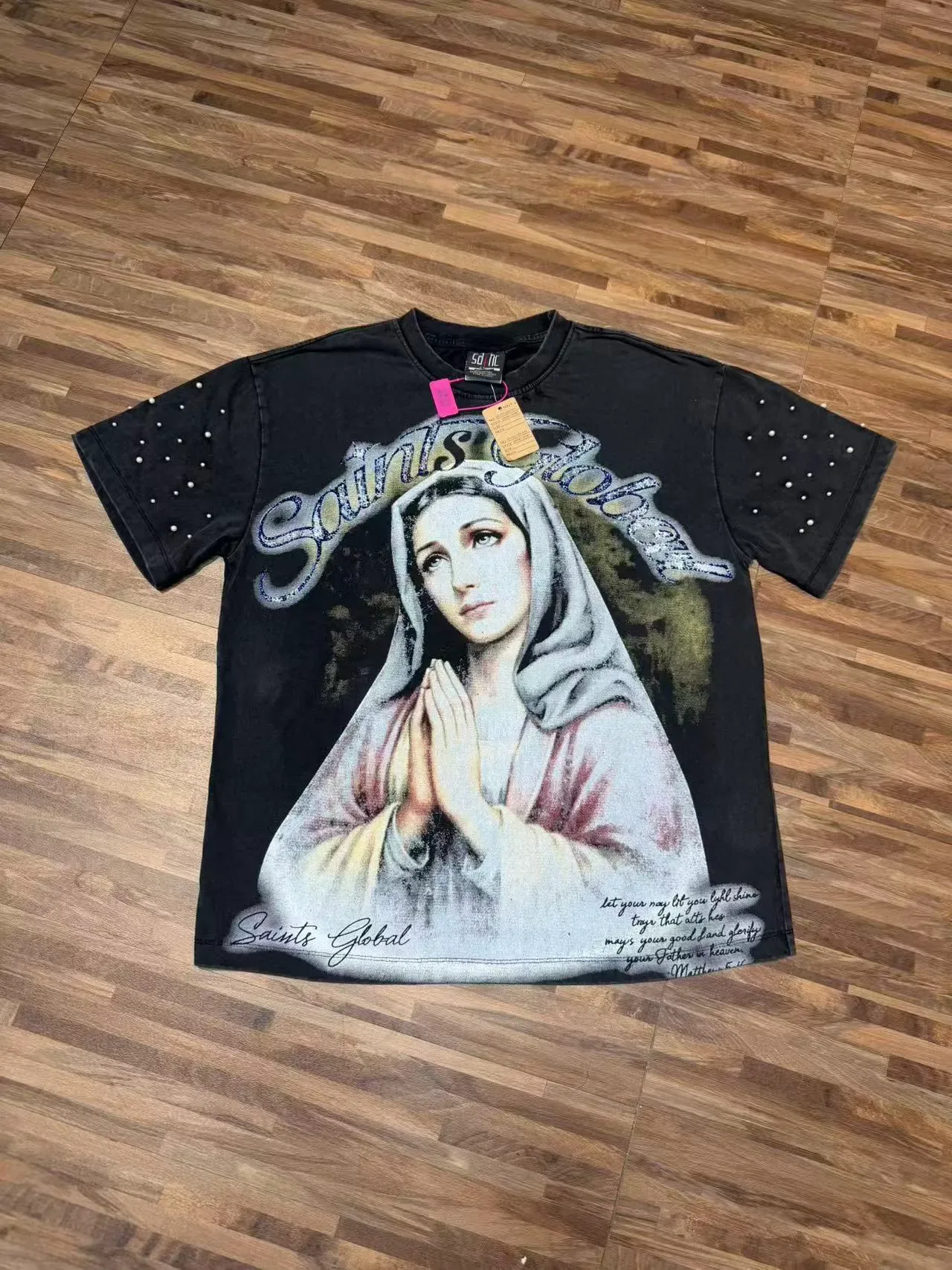 Graphic Print Rhinestone-Embellished Religious Icon T-Shirt 5