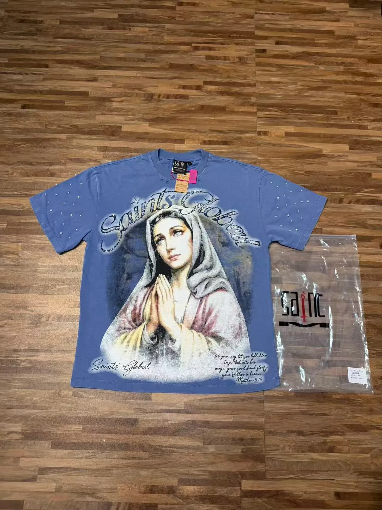 Graphic Print Rhinestone-Embellished Religious Icon T-Shirt 8