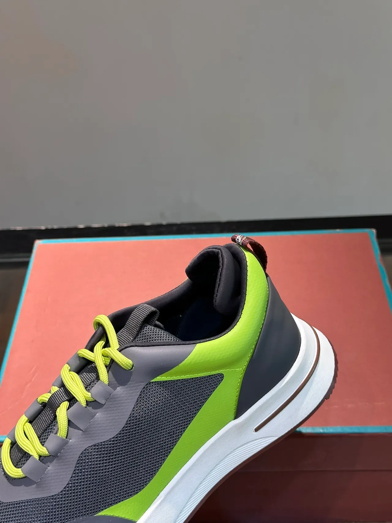 Gray and Lime Green Mesh Overlay Lifestyle Sneakers 3