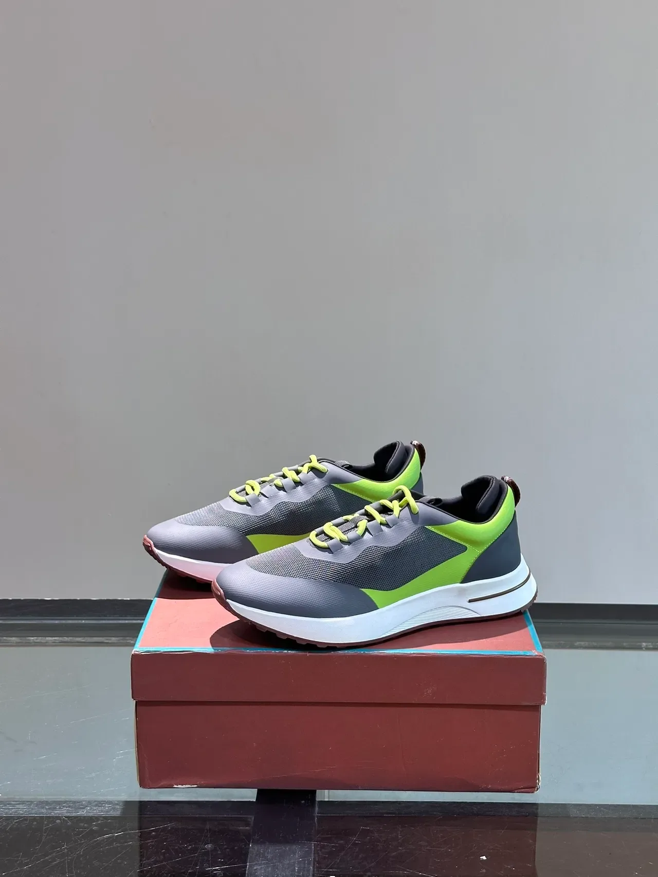Gray and Lime Green Mesh Overlay Lifestyle Sneakers 5