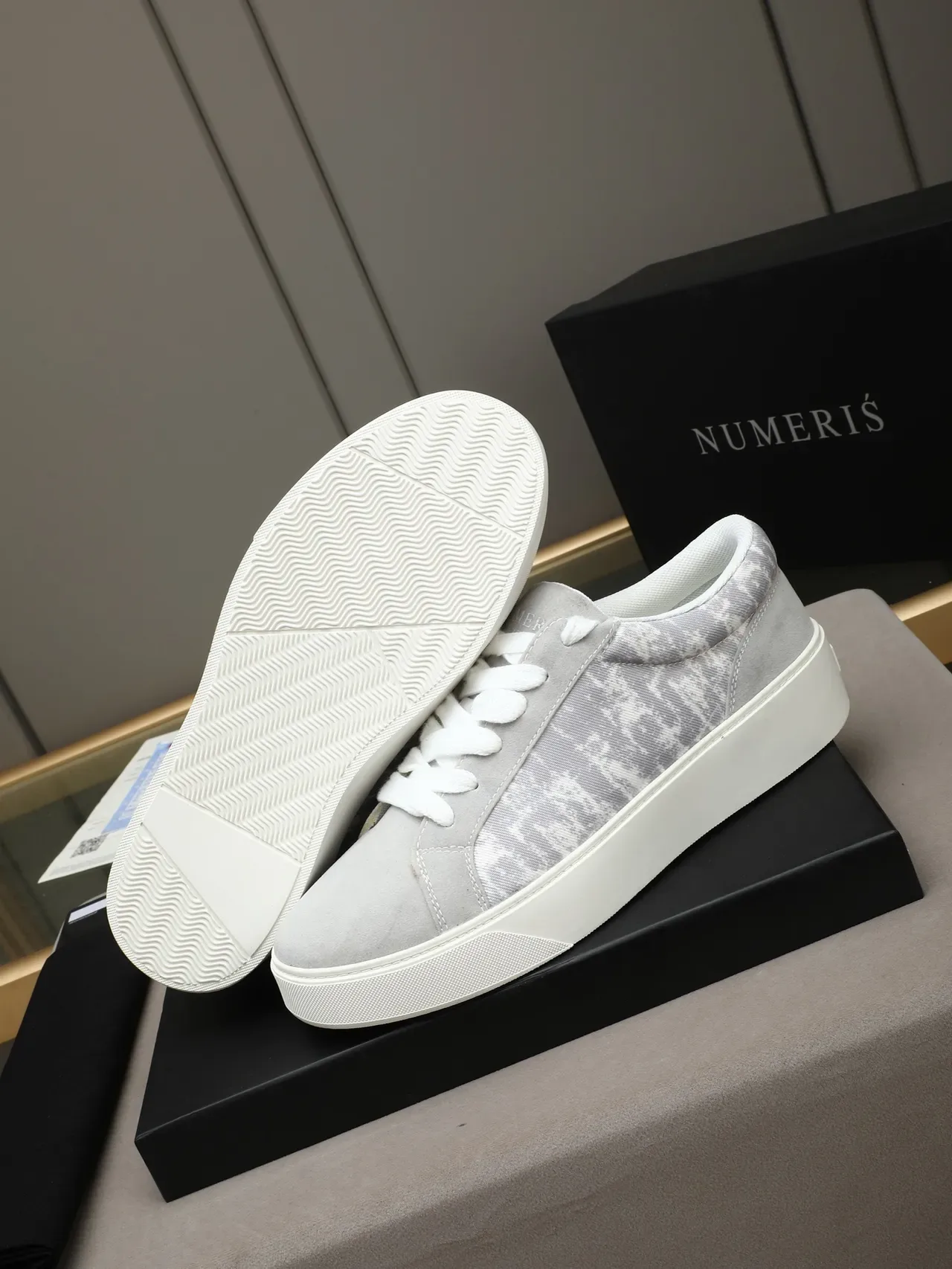 Gray and White Printed Platform Lifestyle Sneaker 4