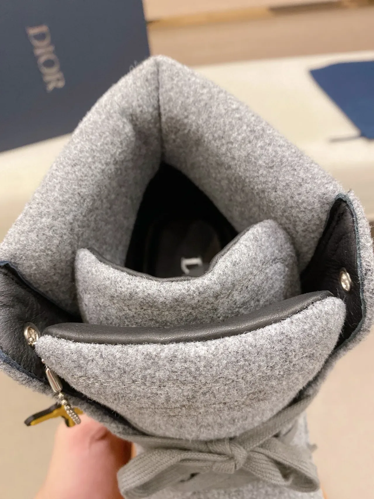 Gray Beige Wool-Felt Upper Chunky Lug Sole Boots 4